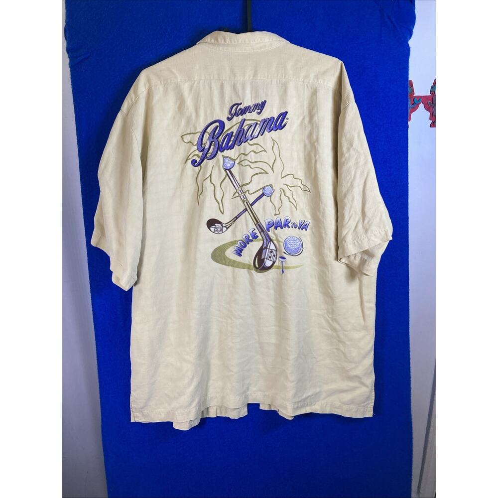 Tommy Bahama Shirt Mens XL Ivory 100% Polynosic Rayon Embroidered Golf Back - Picture 14 of 16